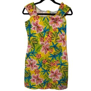 Tommy Bahama Yellow Floral Dress Cotton Blend Off the shoulder Size 6